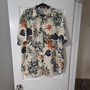 Men's Tropical Print Short Sleeve Shirt - Cream and Blue